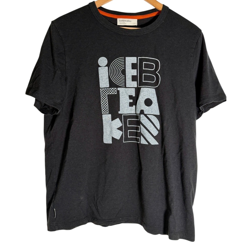 Icebreaker Men's Short Sleeve Logo T shirt Merino Wool Gray Large